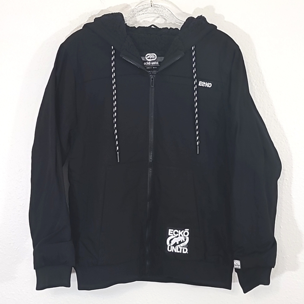 *NWT* ECKO UNLTD Men's Sherpa Lined Heavy Hooded Black Jacket, size Small.